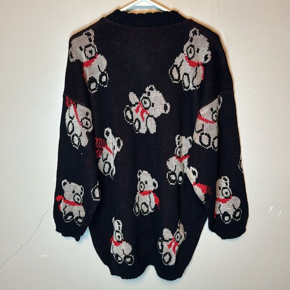 Vintage 80s Adele Knit Teddy Bear All Over Print Oversized Sweater Unisex XL - Picture 4 of 6